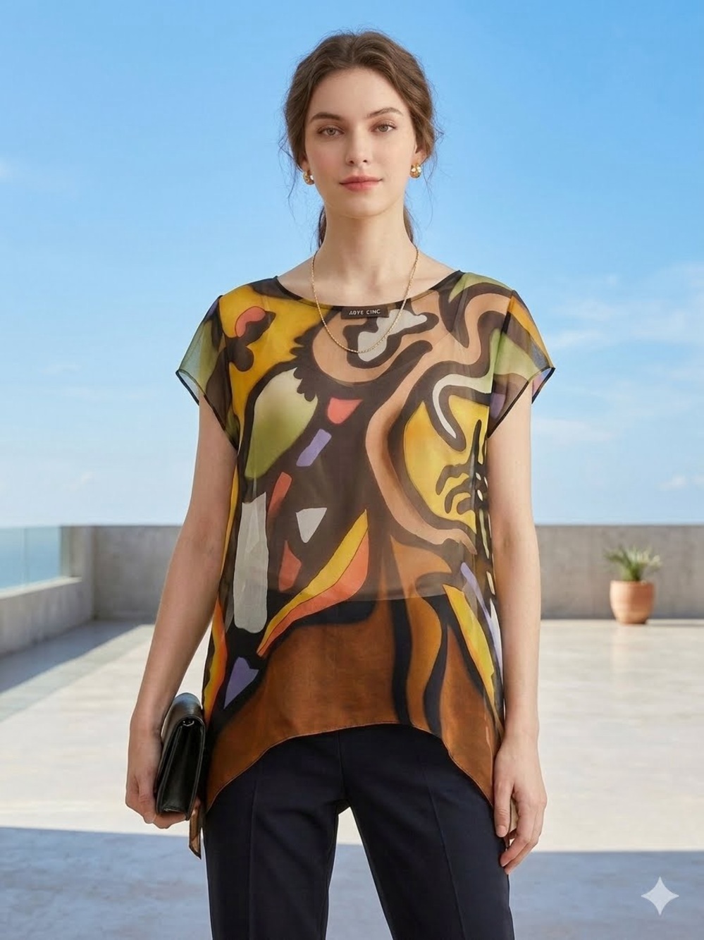 Multicolor Abstract Sheer Chiffon Camisole Top